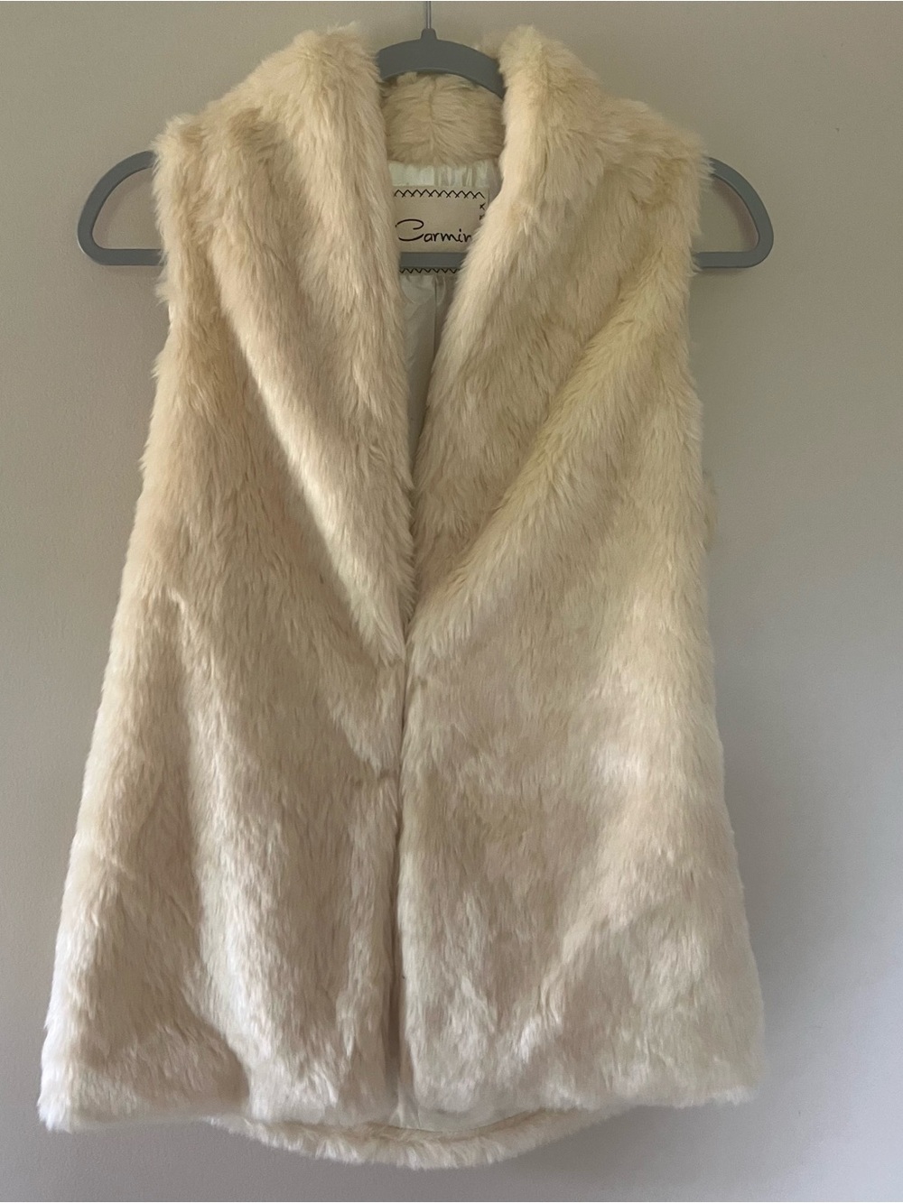 CARMIN Cream Faux Fur Vest Jacket Size Small Cozy Winter Glam